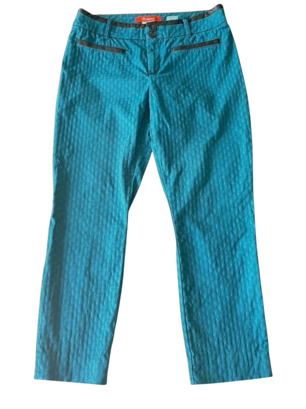 Anthropologie Cartonnier Teal/Black Pattern Charlie Ankle Cropped Pant (12/14)